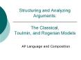 Structuring and Analyzing Arguments:  The Classical, Toulmin, and Rogerian Models PowerPoint PPT Presentation