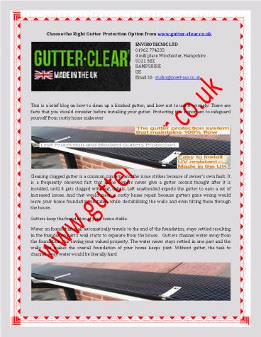 Choose the Right Gutter Protection Option from www.gutter-clear.co.uk