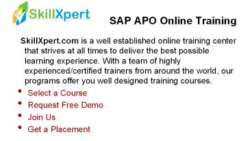 SAP APO Online Training - Skillxpert