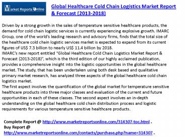 2013-2018: Global Healthcare Cold Chain Logistics Industry Report ...