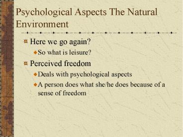 Psychological Aspects The Natural Environment