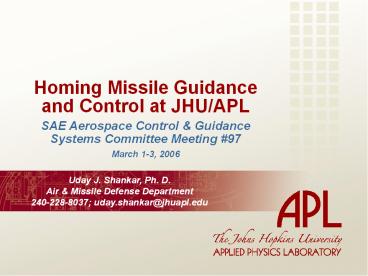 Homing Missile Guidance and Control at JHU/APL