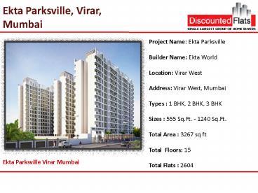 Ekta Parksville New Residential Launch at Virar West Mumbai
