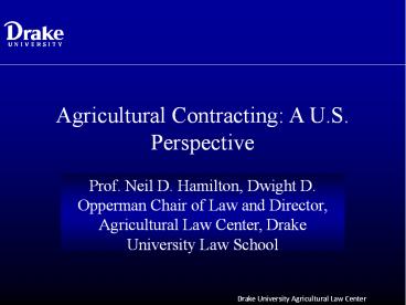 Agricultural Contracting: A U.S. Perspective
