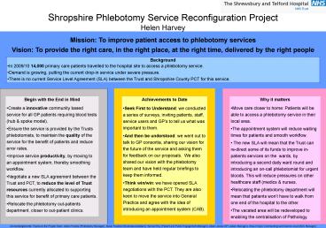 Shropshire Phlebotomy Service Reconfiguration Project Helen Harvey