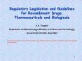 Regulatory Legislation and Guidelines for Recombinant Drugs, Pharmaceuticals and Biologicals PowerPoint PPT Presentation