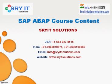 SAP ABAP Online Training in Hyderabad India | Best SAP ABAP Training in Hyderabad