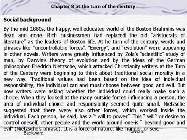 Chapter 8 at the turn of the century