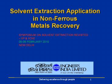 Solvent Extraction Application in Non-Ferrous Metals Recovery