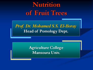 Nutrition of Fruit Trees