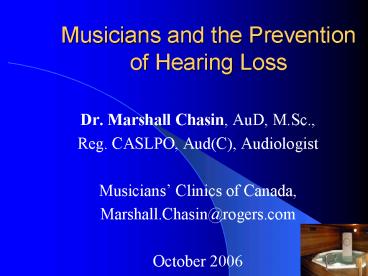 Musicians and the Prevention of Hearing Loss