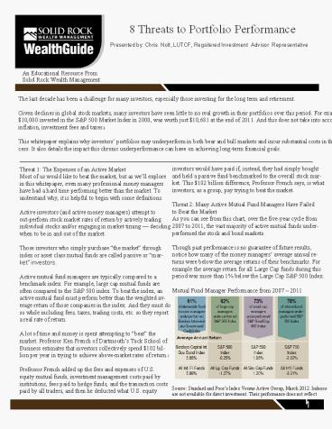 8 Threats To Portfolio Performance | A Series Of Wealth Guide by Solid Rock Wealth Management