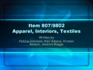 Item 807/9802 Apparel, Interiors, Textiles