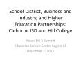 School District, Business and Industry, and Higher Education Partnerships: Cleburne ISD and Hill College PowerPoint PPT Presentation