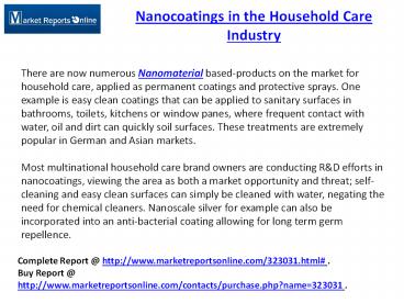 Household Care Market- Nanocoating Industry Report