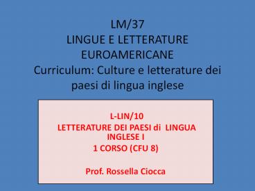 LM/37 LINGUE E LETTERATURE EUROAMERICANE Curriculum: Culture e letterature dei paesi di lingua inglese