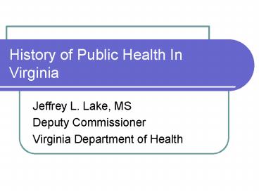 History of Public Health In Virginia