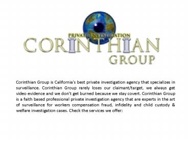 Corinthian Group: Private Investigations and Protection