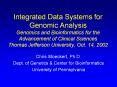 Integrated Data Systems for Genomic Analysis Genomics and Bioinformatics for the Advancement of Clinical Sciences Thomas Jefferson University, Oct. 14, 2002 PowerPoint PPT Presentation