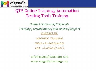 QTP Online Training, Automation Testing Tools Training