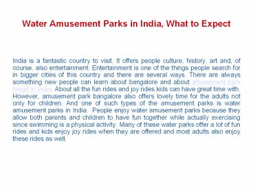 Water Amusement Parks in India, What to Expect