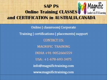 SAP PS online training CLASSES AND CERTIFICATION in AUSTRALIA,CANADA