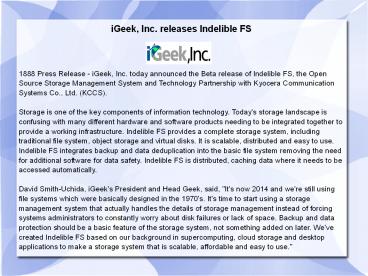 iGeek, Inc. releases Indelible FS
