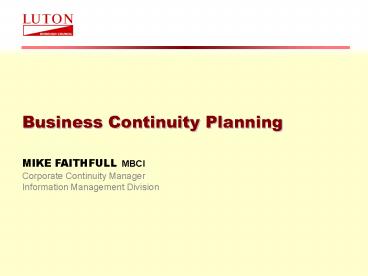 Business Continuity Planning
