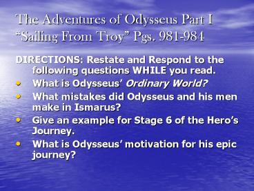 The Adventures of Odysseus Part I 