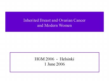 Inherited Breast and Ovarian Cancer