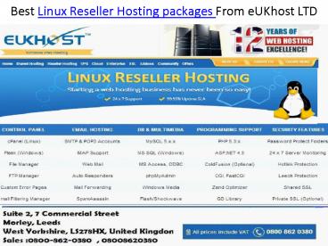 Best Reseller Hosting packages from eUKhost LTD