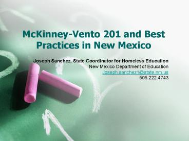 McKinney-Vento 201 and Best Practices in New Mexico