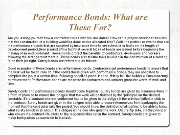 Performance Bonds: What are  These For?