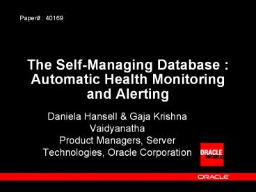 The Self-Managing Database : Automatic Health Monitoring and Alerting