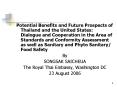 Potential Benefits and Future Prospects of Thailand and the United States: Dialogue and Cooperation in the Area of Standards and Conformity Assessment as well as Sanitary and Phyto Sanitary/ Food Safety PowerPoint PPT Presentation