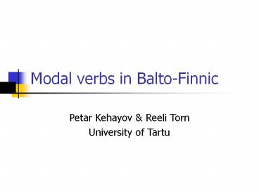 Modal verbs in Balto-Finnic