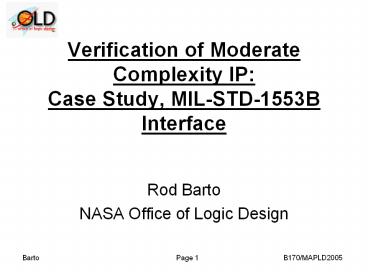 Verification of Moderate Complexity IP: Case Study, MIL-STD-1553B Interface