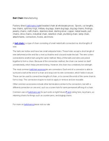 Ball Chain Manufacturing