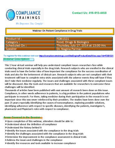 Webinar On Patient Compliance in Drug Trials
