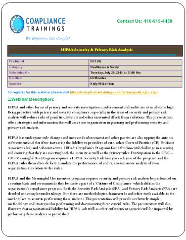 Webinar On  HIPAA Security & Privacy Risk Analysis