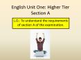 English Unit One: Higher Tier Section A PowerPoint PPT Presentation