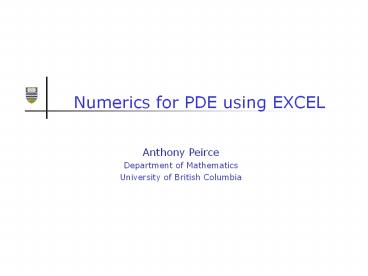 Numerics for PDE using EXCEL