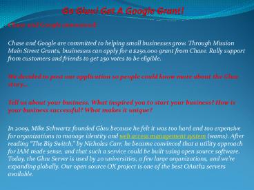 Go Gluu! Get A Google Grant!