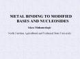 METAL BINDING TO MODIFIED     BASES AND NUCLEOSIDES Iskra Muhamedagic North Carolina Agricultural and Technical State University PowerPoint PPT Presentation