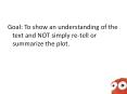 Goal: To show an understanding of the text and NOT simply re-tell or summarize the plot. PowerPoint PPT Presentation