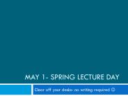 May 1- Spring Lecture Day