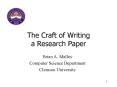 The Craft of Writing a Research Paper PowerPoint PPT Presentation