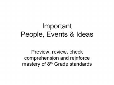 Important People, Events