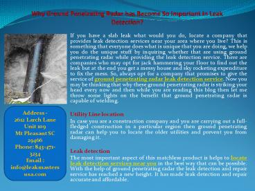 Why Ground Penetrating Radar has Become So Important in Leak Detection?