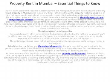 Property Rent in Mumbai – Essential Things to Know